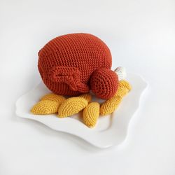 Thanksgiving crochet chicken decor, crocheted chicken with potatoes