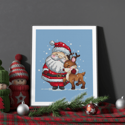 Christmas Cross Stitch PDF Pattern, New Year Cross Stitch, Santa Claus Cross Stitch, Deer Cross Stitch, Embroidery Chris