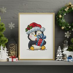 Christmas Cross Stitch Pattern, Penguin Cross Stitch,Holidays Cross Stitch,Christmas Embroidery,Small Cross Stitch,Insta