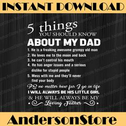 5 Things You Should Know About My Dad Father's Day Best Dad Daddy Father's Day Happy Father's Day PNG Sublimation