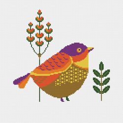 Cute Bird Polly - cross stitch pattern Folk bird counted cross stitch Primitive embroidery pattern Bird with Flower