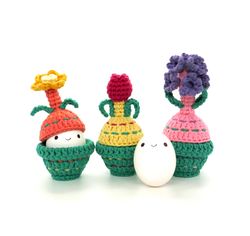 Crochet Patterns Set 3 in 1 egg warmers Cozy Spring Flowers bulbs Tulip, Hyacinth, Narcissus. Easter table decor.