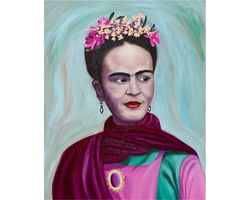 Frida original oil painting on canvas Frida Kahlo portrait vibrant artwork pop art portrait mexican woman wall art