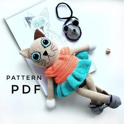 Crochet pattern cat PDF in English Crochet toy cat pattern for beginners Amigurumi doll for child Amigurumi cat pattern