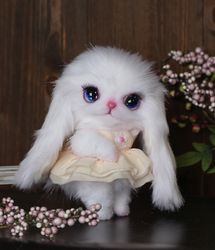 ON ORDER Faya Bunny rabbit, hare, bunny, fur rabbit, white hare, fantastic eyes, little bunny, fluffy ears, fluffy