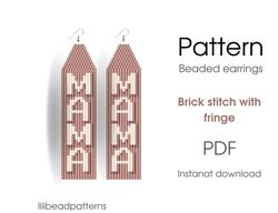 Earring pattern for beading - Brick stitch pattern for beaded fringe earrings - Instant download. Mother's Day pattern