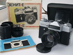Zenit E SLR Camera Helios-44-2 58mm F2 Lens For M42 Original Box Vintage Decor