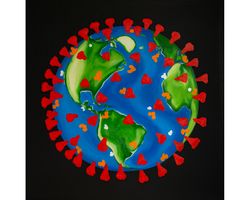 Coronavirus original acrylic painting on canvas large square artwork Planet Earth abstract fantasy wall art