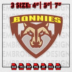 St Bonaventure Bonnies Embroidery files, NCAA D1 teams Embroidery Designs, St Bonaventure, Machine Embroidery Pattern