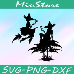 Witches Smoking Weed SVG, Witch Cannabis Silhouette SVG,png,dxf,cricut