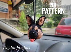 Crochet keychain Pattern, cute car accessories dog German Shepherd, interior accessories Pattern, Amigurumi patterns