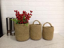 WALL HANGING storage basket Crochet jute basket  Kitchen wall decor Eco friendly product Boho decor Gift