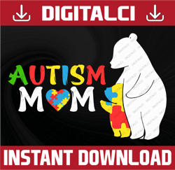Autism Mama Bear SVG Cut File for Cricut, Silhouette - DIY Awareness Mom T Shirt, Mug, Tumbler - Cute Puzzle Bear Cub De