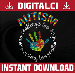 No Challenge To Large No Victory Too Small Autism Png, Mom Life, Autism Awareness png,Autism Puzzle,Awareness Day,Digita