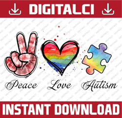 Peace Love Autism Color png file, Digital Download Filem Autism awareness, Tie Dye Awareness Atism