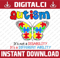 Black Autism It's Not A Disability, It's A Different Ability Svg, Butterfly Cricut File