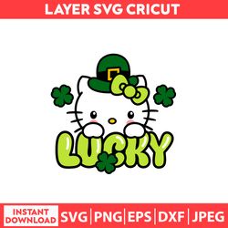 Lucky Hello Kitty Svg, St Patrick Day, Kawaii Kitty Svg, Lucky Svg, ,Disney Svg, Dxf, Png, Jpeg, Pdf Digital file