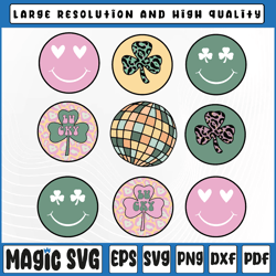Shamrock Smile Face Disco Retro Groovy Png, Retro Smiley Faces Png, St Patricks Day, Digital Download