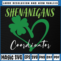 Shenanigans Coordinator Green Heart Shamrock St Patricks Day Svg, St Patricks Day, Digital Download