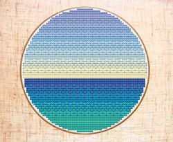 Sea cross stitch pattern Modern cross stitch Sea horizon cross stitch for beginners Summer cross stitch