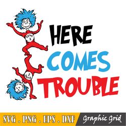 Here Comes Trouble Svg, Se-uss Svg, Teacher Svg, The Thing Svg, Little Miss Thing, Messy Hair, Teacher Life, Svg, Png, D
