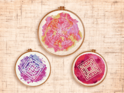 Set mandala cross stitch pattern PDF Modern watercolor cross stitch Boho embroidery Geometric cross stitch