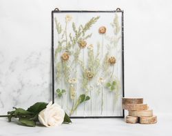 Pressed flower wall art, Pressed flower frame, clover field decor, Gift for flower lovers, floral wall decor floral wall