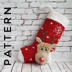 Christmas crochet pattern stocking in English Amigurumi pattern Xmas sock pattern Christmas crochet pattern deer