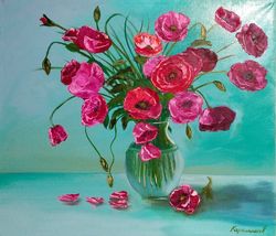 Red poppies art still life with poppies Picture 23*27 inches Flower picture bouquet of red flowers painting
