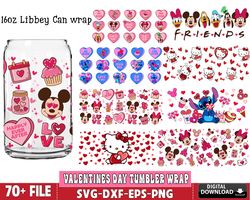70 file Valentine Glass Can Wrap SVG Bundle, Disney valentines svg, for Cricut, digital, file cut, Instant Download