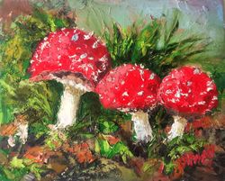 Fly Agaric Painting Mushrooms Oil Painting Forest Original Art by OlivKan