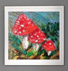 Mushrooms Oil Painting Fly Agaric Original Art Forest Mushroom Artwork by OlivKan