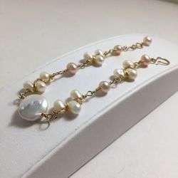 coin pearl bracelet by hip chick jewelry, gold pearl bracelet, handmade jewelry, wedding jewelry, pearl bracelet, june