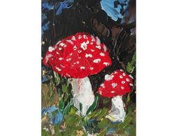 Fly Agaric Original Art Mushroom Oil Painting Forest Mushroom Artwork by OlivKan