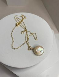 Baroque Coin Pearl Necklace by Hip Chick Jewelry, Gold Necklace, Gold Pearl Necklace, Handmade Jewelry, Wedding Jewelry