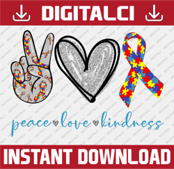 Peace Love Autism Kindness PNG | Autism Awareness png | Messy Bun png | Sublimation design | Bandana png | Women Glasses