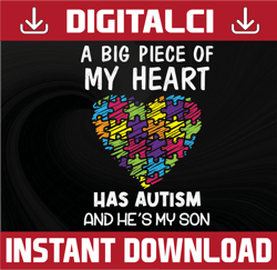A Big Piece Of My Heart Has Autism and He's My Grandson PNG, Family PNG, Grandson, Gift For Grandson Sublimation