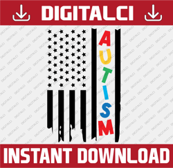 Autism Dad Distressed American Flag SVG, Autism Awareness Colorful Flag SVG, Instant Download, Svg Files For Cricut, Sil