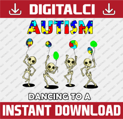 Skeleton Autism Awareness Dancing To A Different Beat, Autism Awareness Month Skeleton, Autistic Gift Digital PNG File