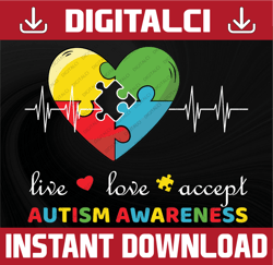 Live Love Accept Autism Awareness Svg, Puzzle Piece Svg, Autism Svg, svg Files for Cricut, Autism Ribbon Svg, Autism Awa