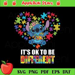 It's Ok To Be Different Autism Awareness Stitch Svg, Disney Autism Svg, Autism Awareness