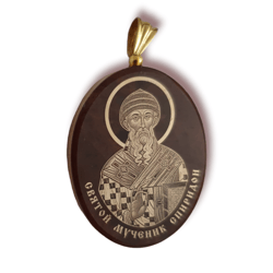 Spyridon of Tremithus Christian pendant medallion made of vulcanic lava free shipping from the Orthodos store