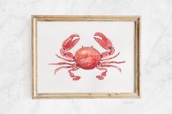 Red crab painting Original watercolor painting Watercolor crab Painted postcard 4x6"