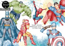 watercolor Clip art Super Hero set 6