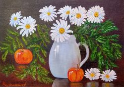 Wild Flowers Art Still Life with Flowers Painting 11*16 inch White Daisies Picture