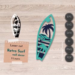 3D Layered SVG, Surf wall art, retro summer Laser Cut File
