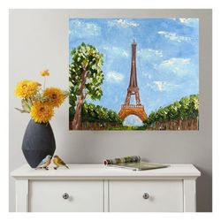 Cityscape Original oil painting Tower City Painting Eiffel Tower impasto art