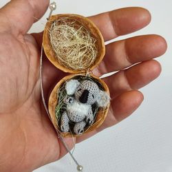 Tiny koala in the nutshell. Crochet koala. Sleeping koala. A collectible miniature. Amigurumi koala.  Pocket toy.