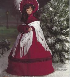 crochet pattern pdf-christmas fashion doll barbie gown-vintage pattern-doll dress pattern-christmas crochet pattern