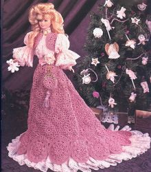 crochet pattern PDF-late 19th century Christmas Costume-Fashion doll Barbie gown crochet vintage pattern